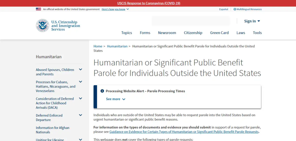 Uniting for Ukraine - Humanitarian or Significant Public Benefit Parole for Individuals Outside the United States