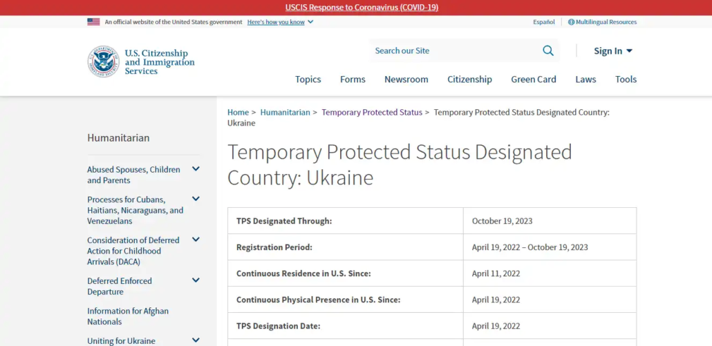 Uniting for Ukraine - Temporary Protected Status Designated Country Ukraine